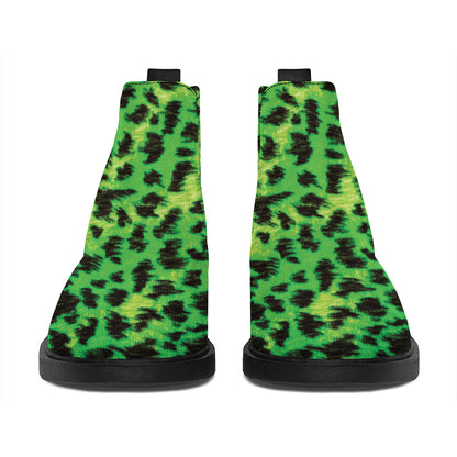 Green And Black Cheetah Print Flat Ankle Boots