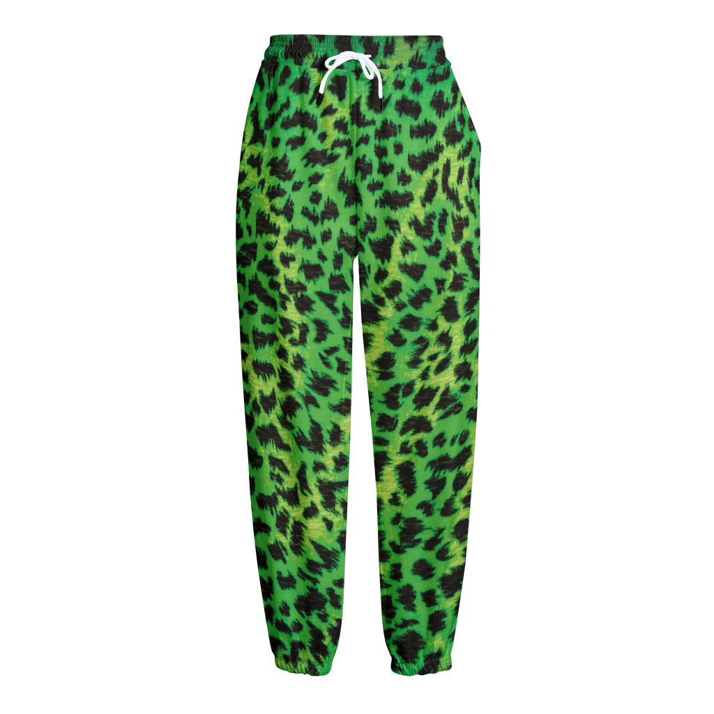 Green And Black Cheetah Print Fleece Lined Knit Pants