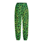 Green And Black Cheetah Print Fleece Lined Knit Pants