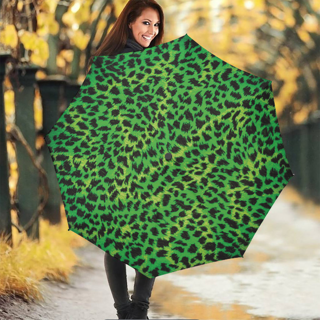 Green And Black Cheetah Print Foldable Umbrella