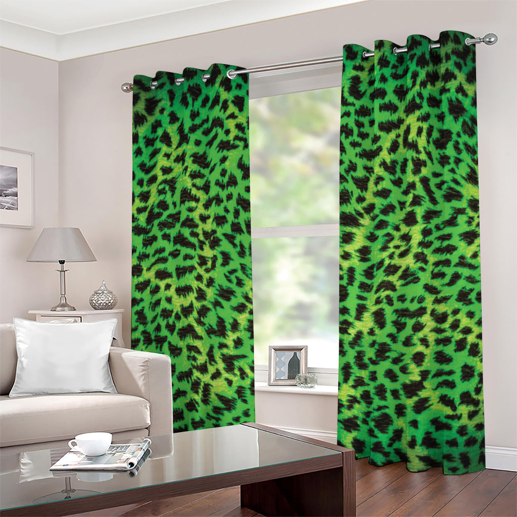 Green And Black Cheetah Print Grommet Curtains