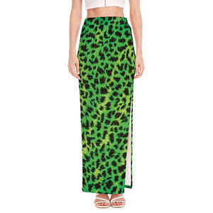 Green And Black Cheetah Print High Slit Maxi Skirt