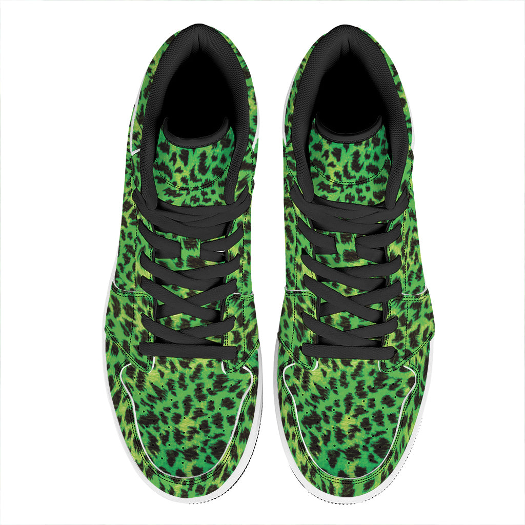 Green And Black Cheetah Print High Top Leather Sneakers