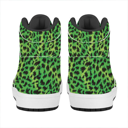 Green And Black Cheetah Print High Top Leather Sneakers
