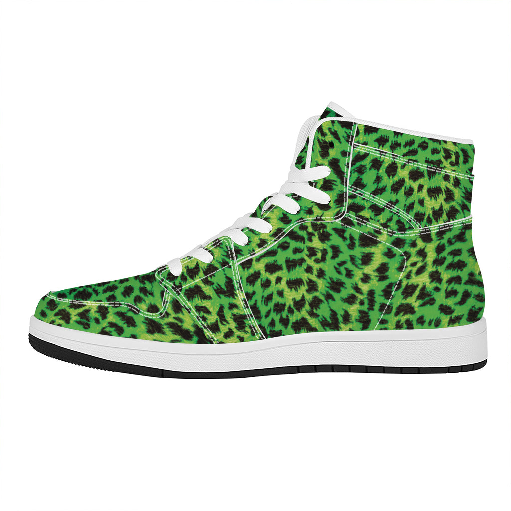 Green And Black Cheetah Print High Top Leather Sneakers