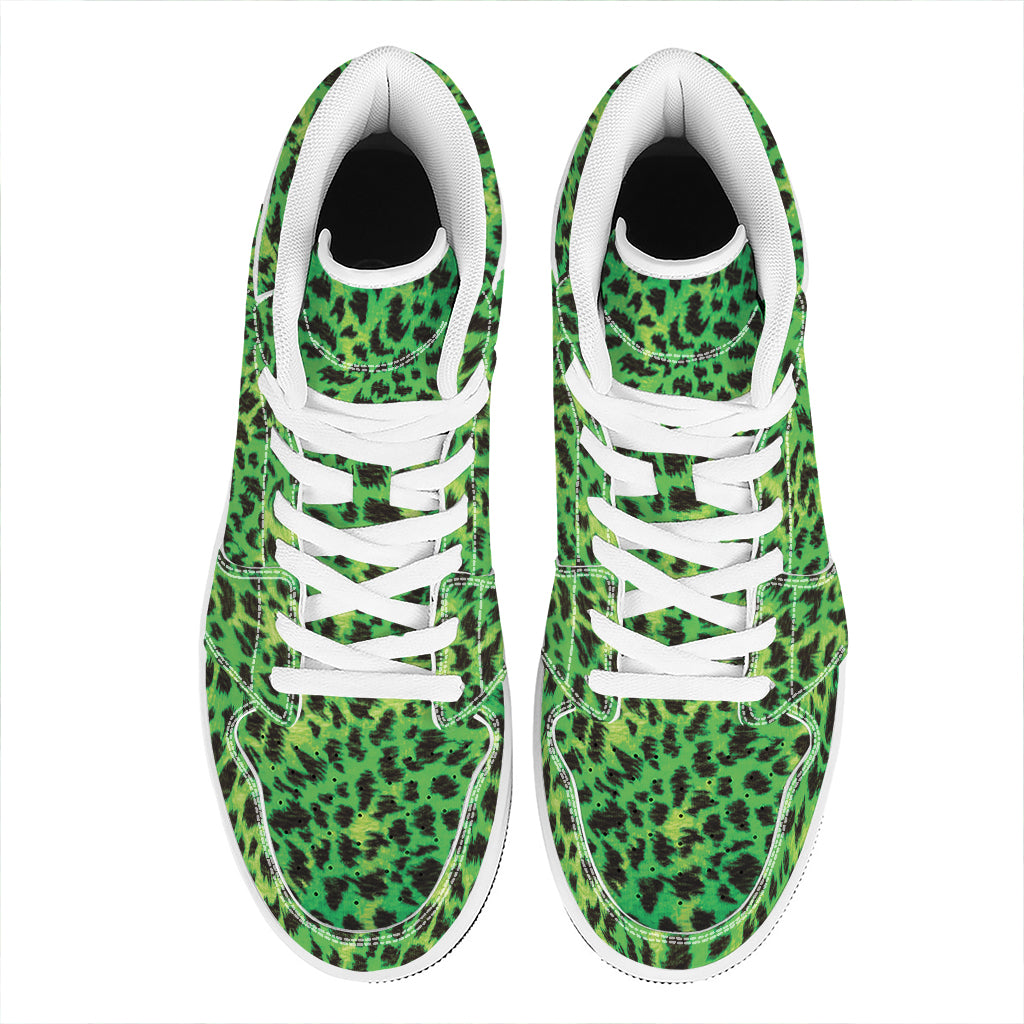 Green And Black Cheetah Print High Top Leather Sneakers