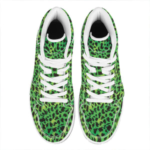 Green And Black Cheetah Print High Top Leather Sneakers