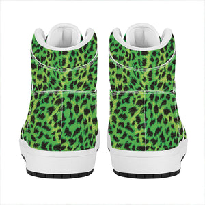 Green And Black Cheetah Print High Top Leather Sneakers