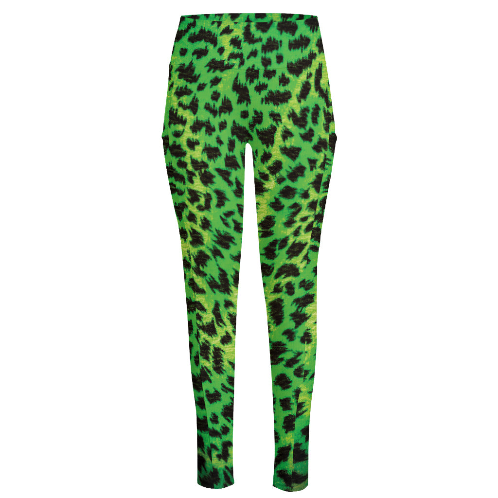 Green And Black Cheetah Print High-Waisted Pocket Leggings