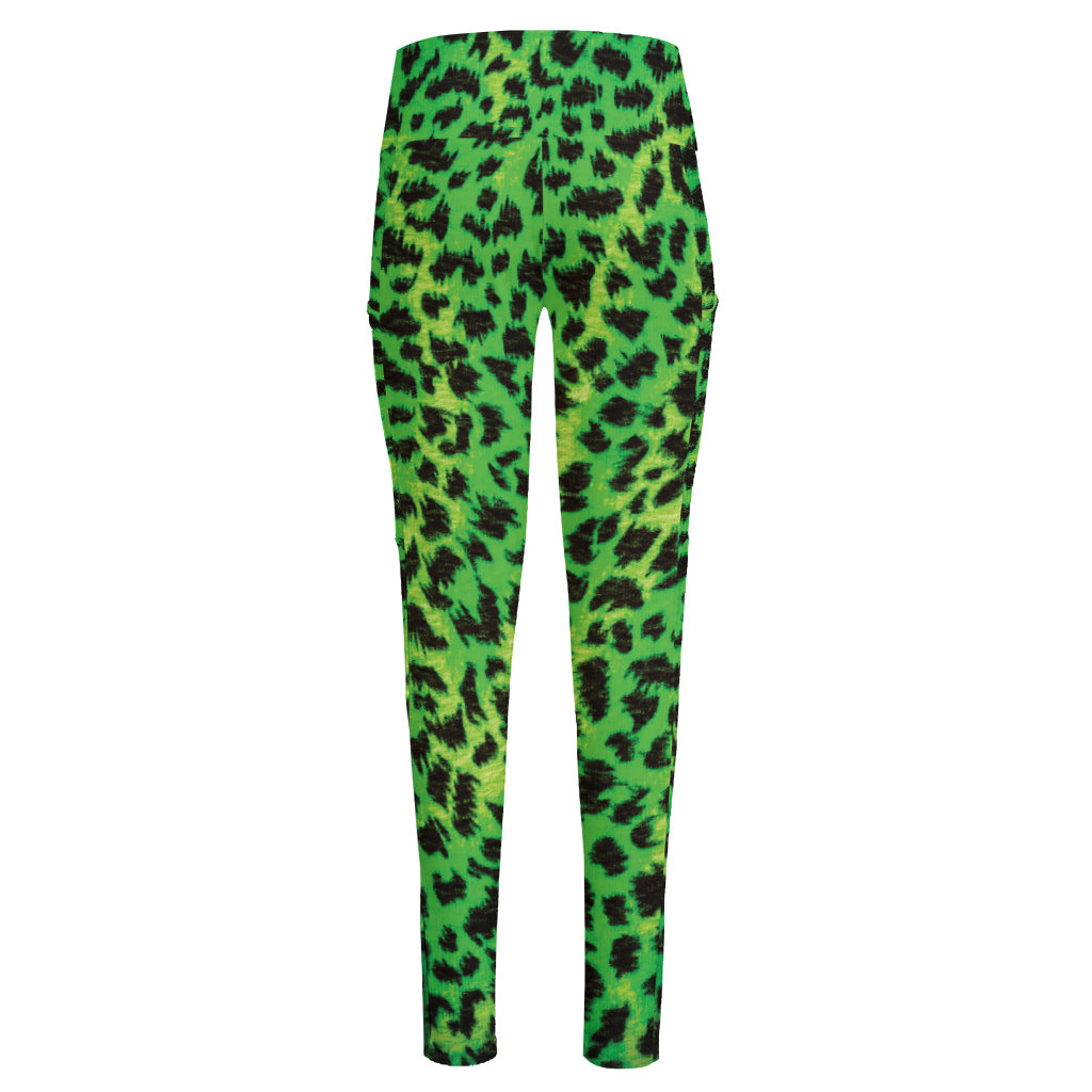 Green And Black Cheetah Print High-Waisted Pocket Leggings