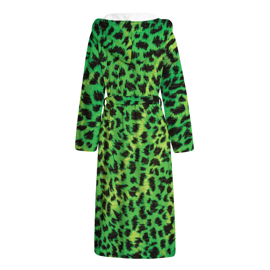 Green And Black Cheetah Print Hooded Bathrobe