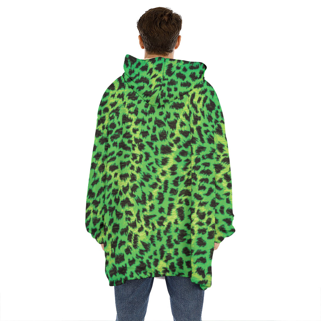 Green And Black Cheetah Print Hoodie Blanket