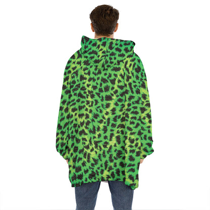 Green And Black Cheetah Print Hoodie Blanket