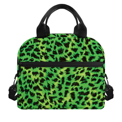 Green And Black Cheetah Print Insulated Lunch Bag