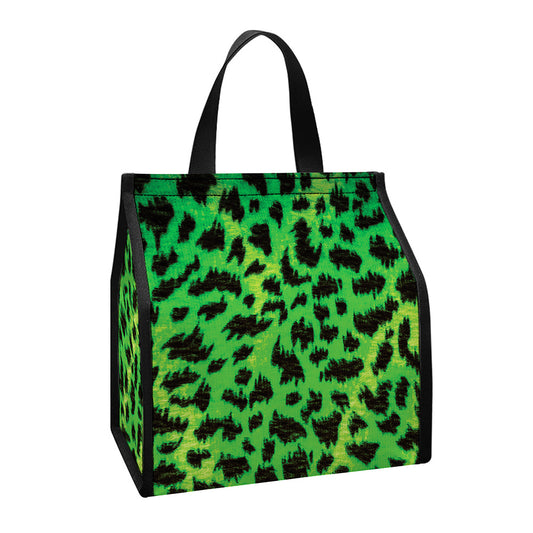 Green And Black Cheetah Print Insulated Lunch Tote