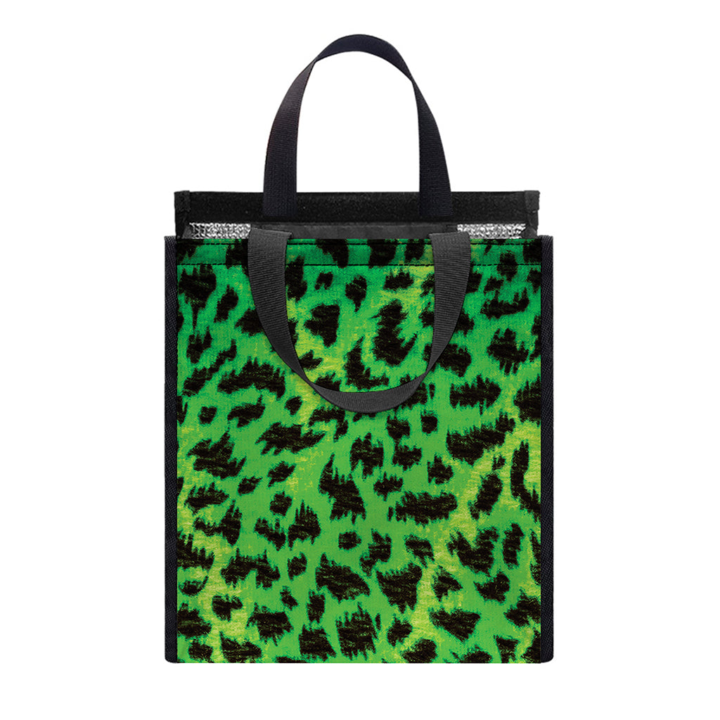 Green And Black Cheetah Print Insulated Lunch Tote