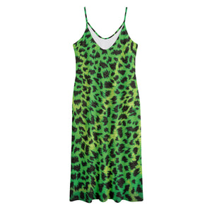 Green And Black Cheetah Print Jersey Midi Cami Dress