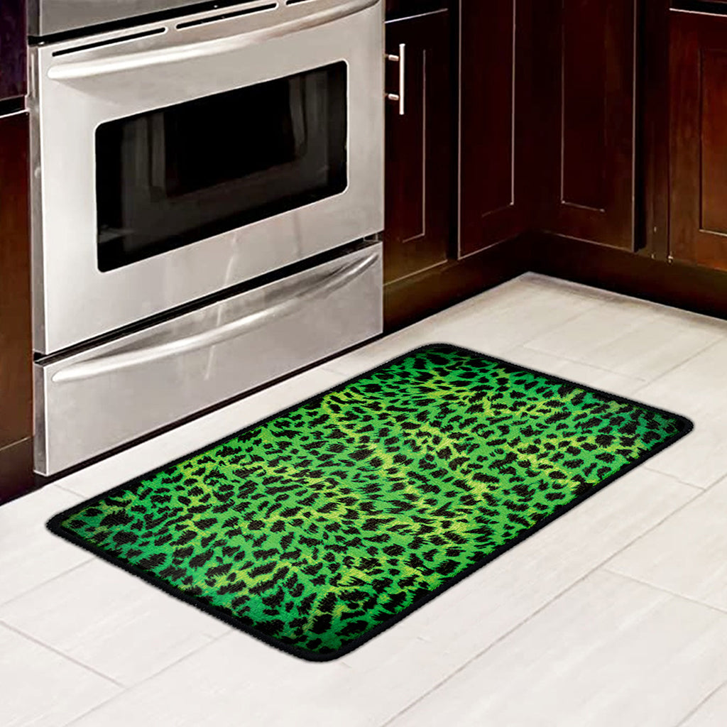 Green And Black Cheetah Print Kitchen Mat