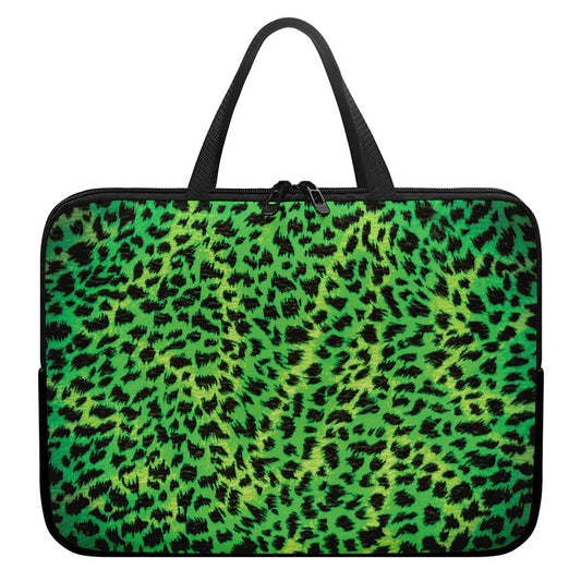Green And Black Cheetah Print Laptop Sleeve With Handle