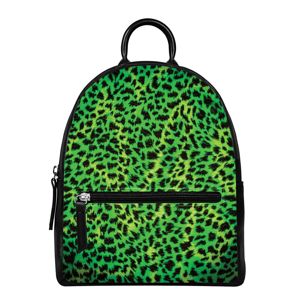 Green And Black Cheetah Print Leather Backpack