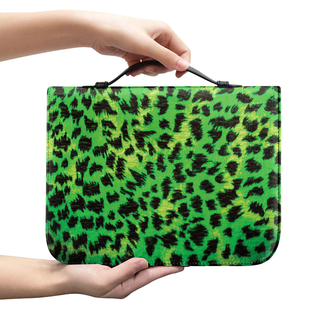 Green And Black Cheetah Print Leather Bible Cover