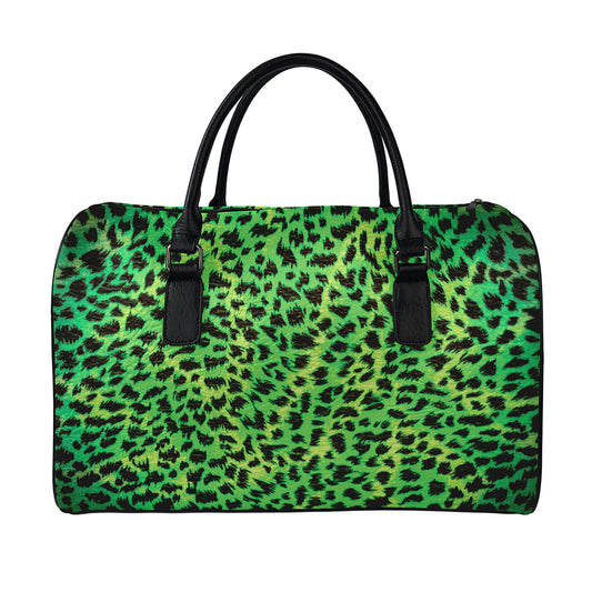 Green And Black Cheetah Print Leather Duffle Bag