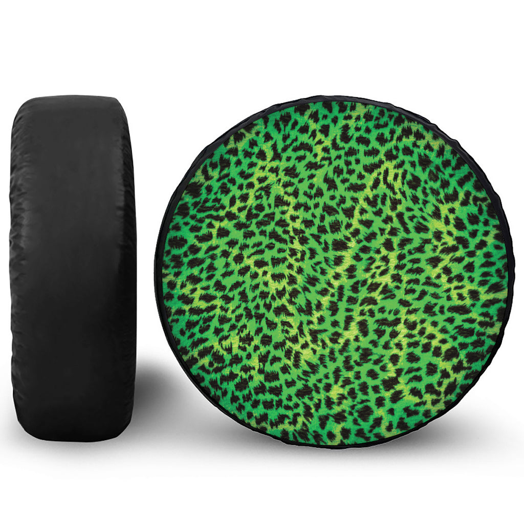 Green And Black Cheetah Print Leather Spare Tire Cover