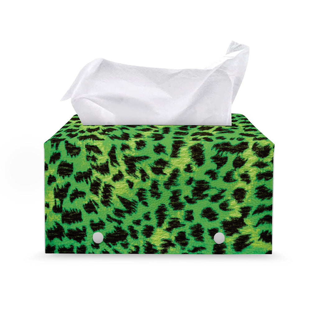 Green And Black Cheetah Print Leather Tissue Box Cover