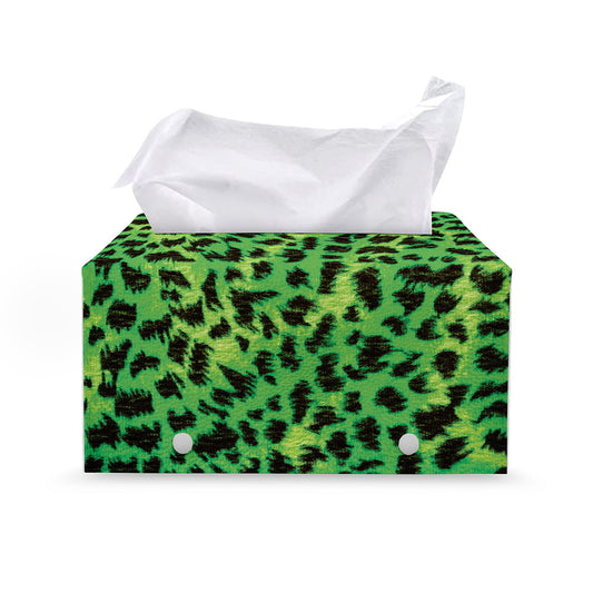 Green And Black Cheetah Print Leather Tissue Box Cover
