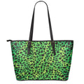 Green And Black Cheetah Print Leather Tote Bag With Zipper