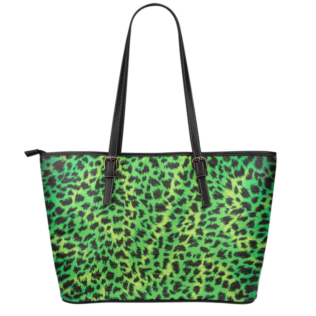 Green And Black Cheetah Print Leather Tote Bag