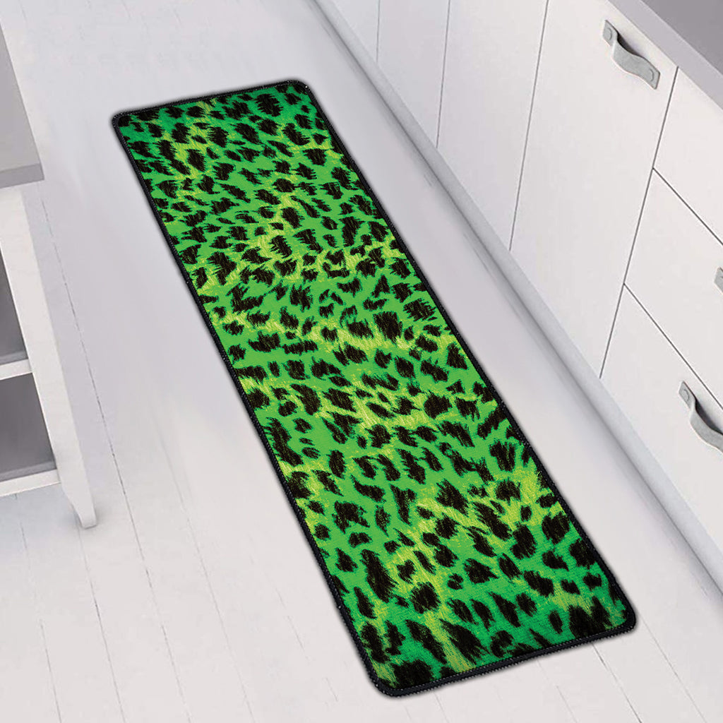 Green And Black Cheetah Print Long Kitchen Mat