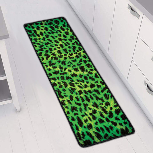 Green And Black Cheetah Print Long Kitchen Mat