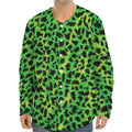 Green And Black Cheetah Print Long Sleeve Baseball Jersey