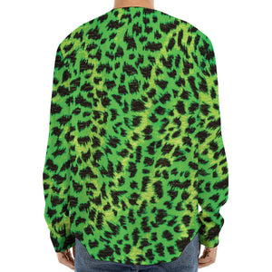 Green And Black Cheetah Print Long Sleeve Baseball Jersey