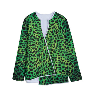 Green And Black Cheetah Print Long Sleeve Short Coat