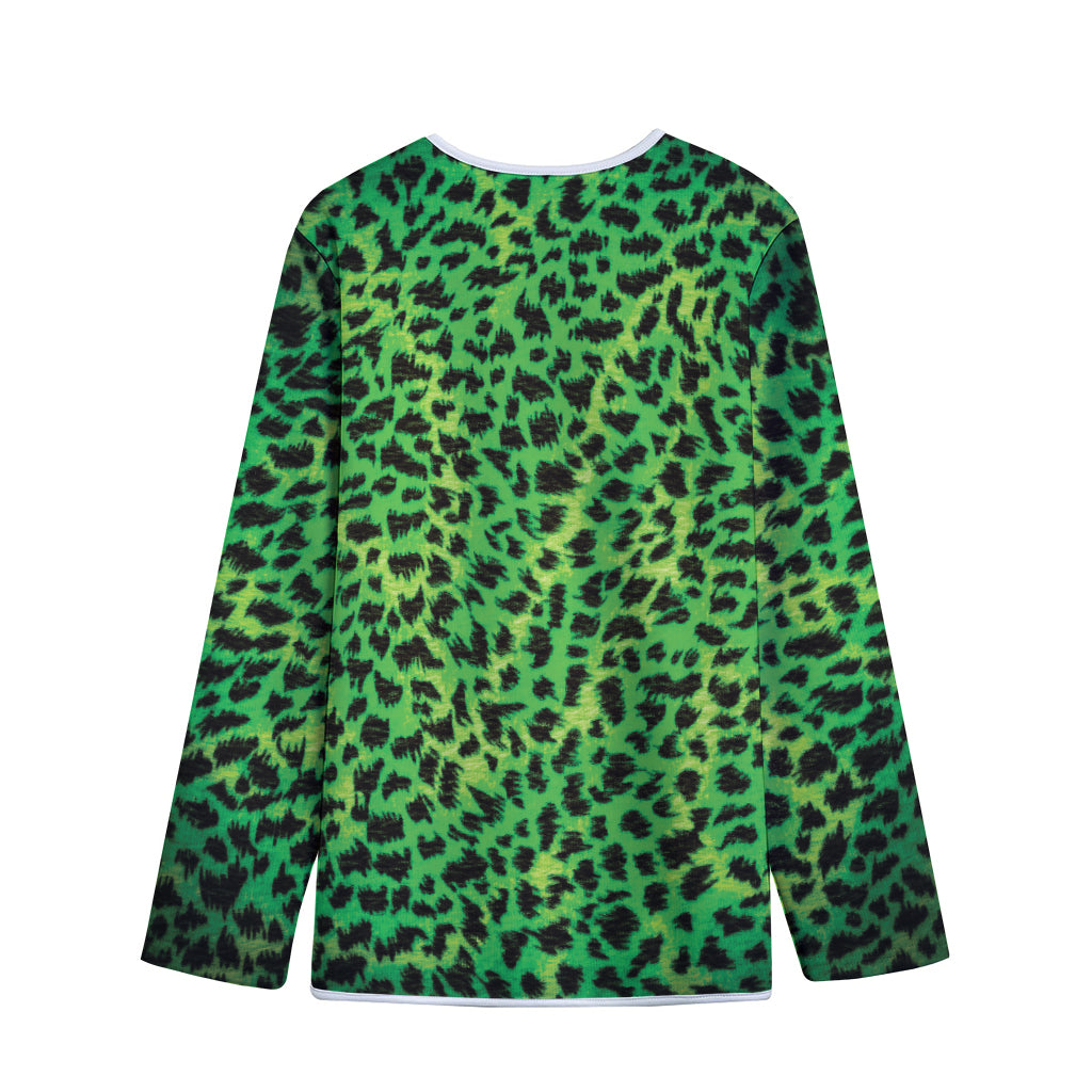 Green And Black Cheetah Print Long Sleeve Short Coat