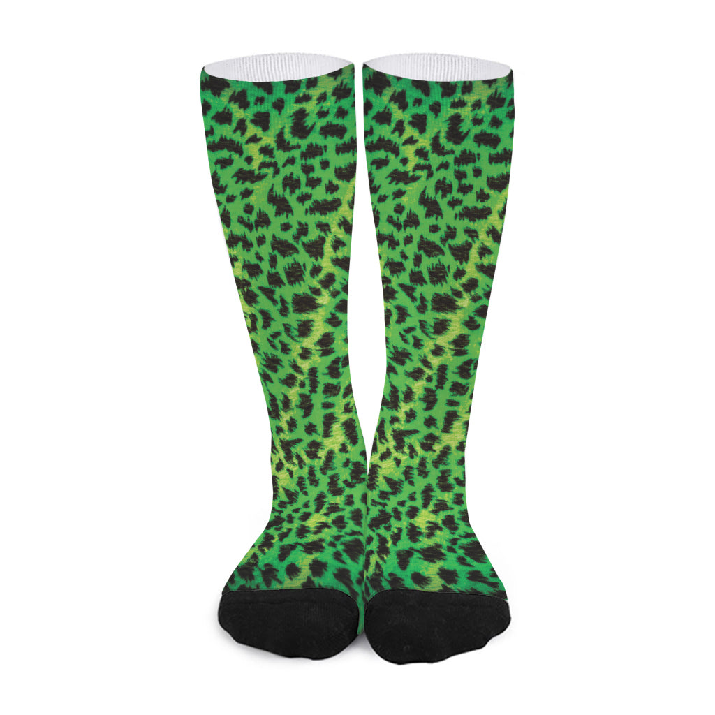 Green And Black Cheetah Print Long Socks