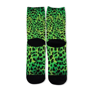 Green And Black Cheetah Print Long Socks