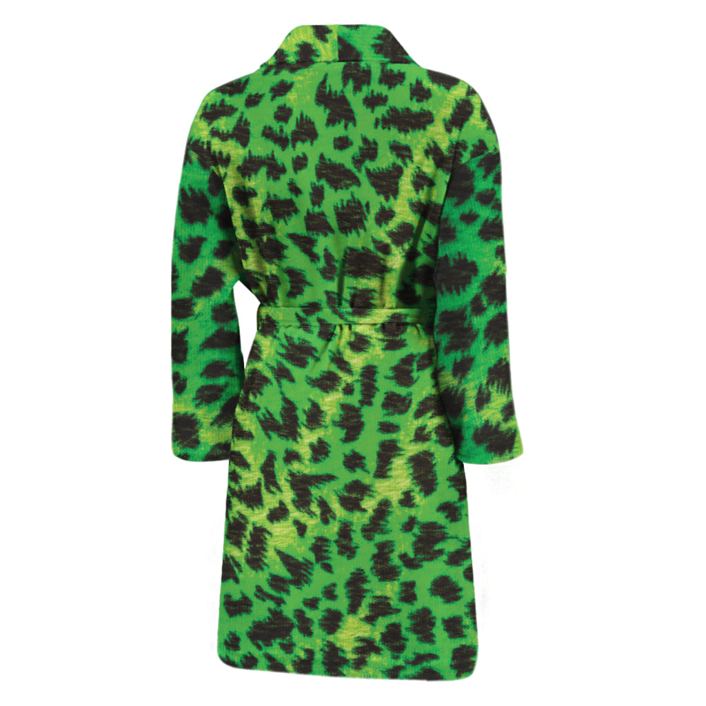 Green And Black Cheetah Print Men's Bathrobe