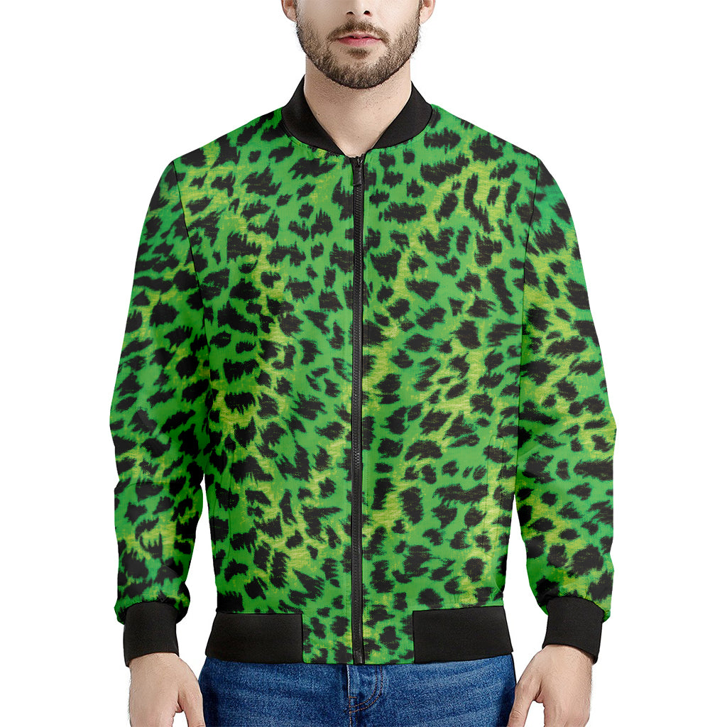 Green And Black Cheetah Print Men's Bomber Jacket