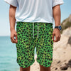 Green And Black Cheetah Print Men's Cargo Shorts