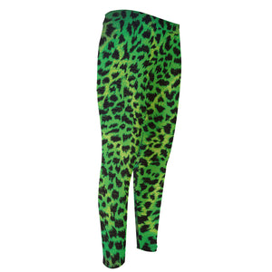 Green And Black Cheetah Print Men's Compression Pants