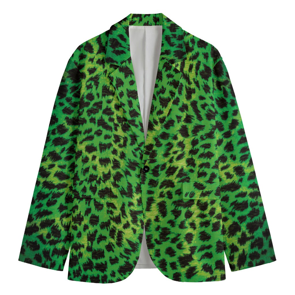 Green And Black Cheetah Print Men's Cotton Blazer