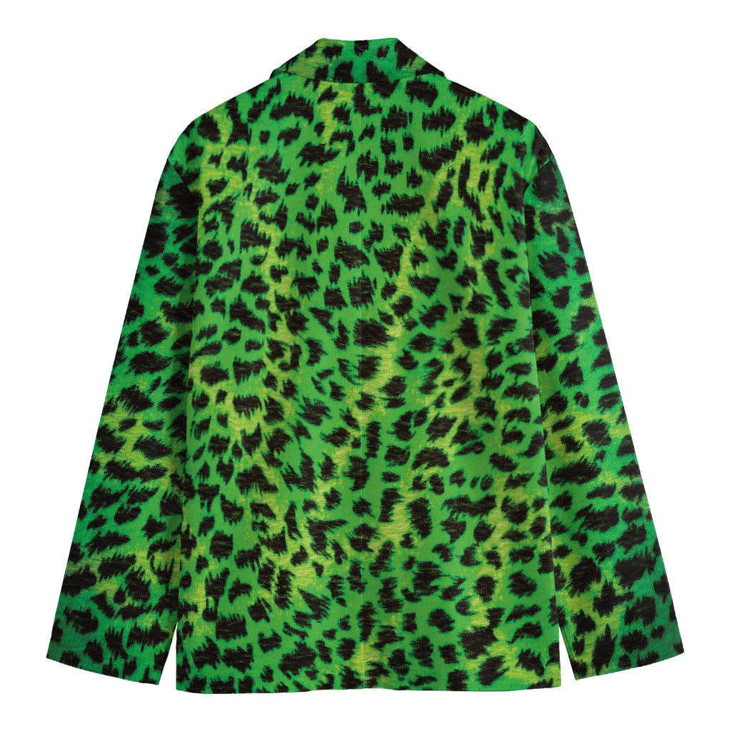 Green And Black Cheetah Print Men's Cotton Blazer