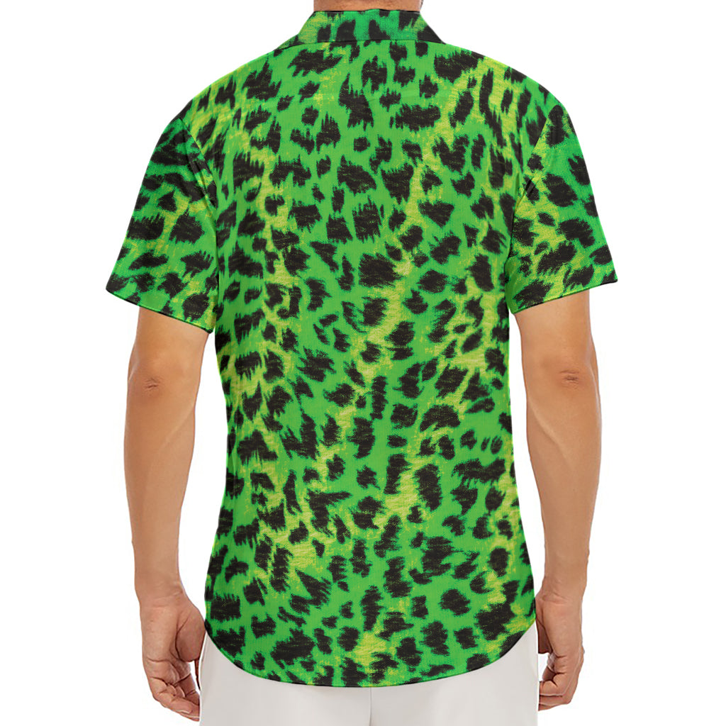 Green And Black Cheetah Print Men's Deep V-Neck Shirt