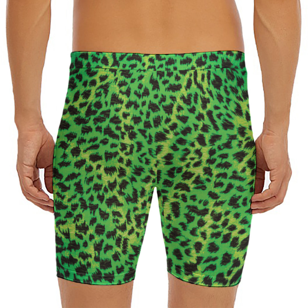 Green And Black Cheetah Print Men's Long Boxer Briefs