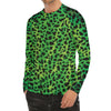 Green And Black Cheetah Print Men's Long Sleeve Rash Guard