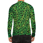 Green And Black Cheetah Print Men's Long Sleeve Rash Guard