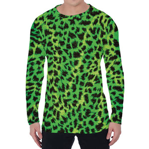 Green And Black Cheetah Print Men's Long Sleeve T-Shirt